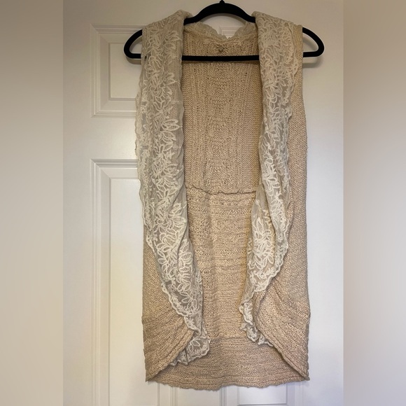Anthropologie Knitted & Knotted Lace Knitted Cream Sweater Vest/Open Cardigan - Picture 2 of 7